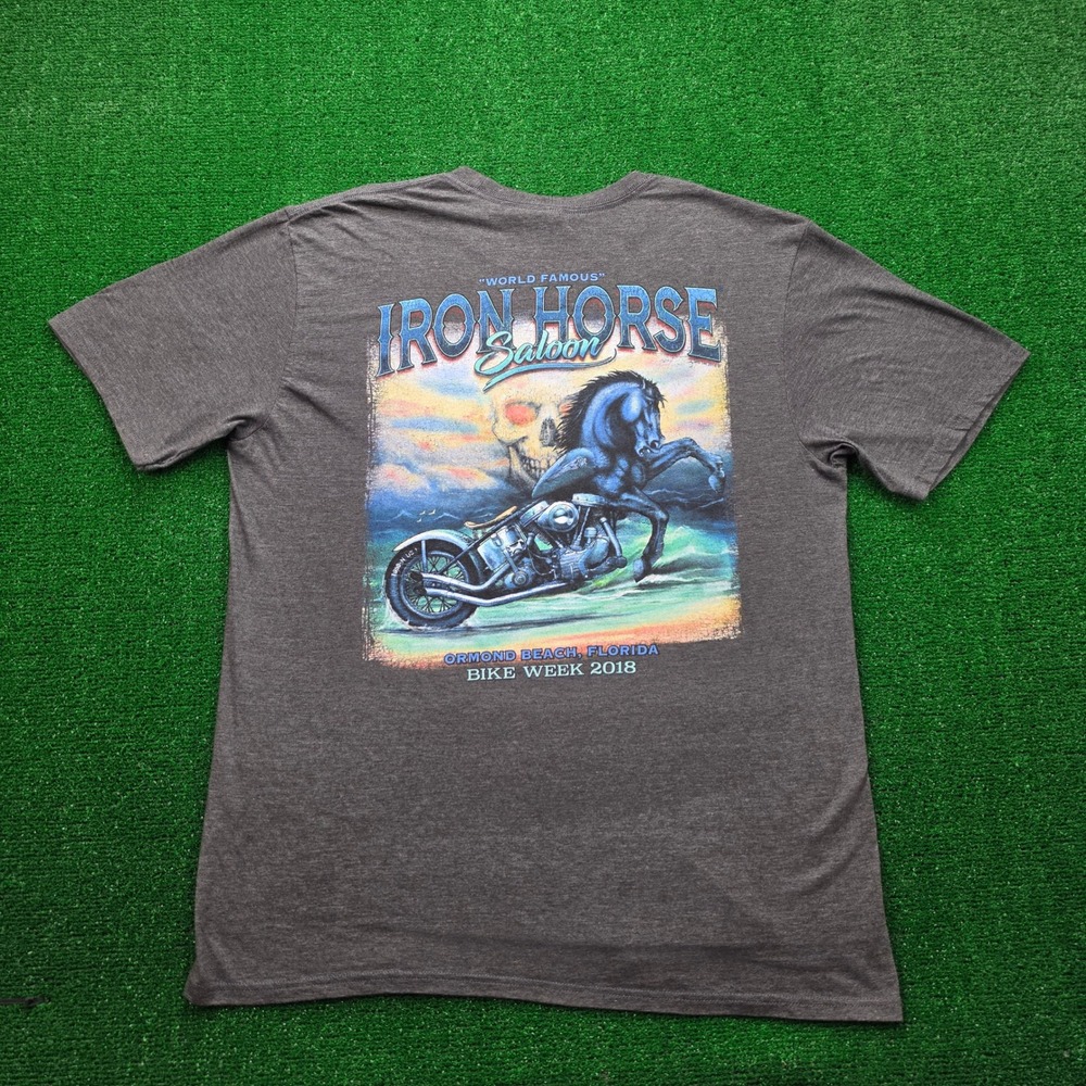 Iron Horse Saloon Bike Week 2018 Graphic Tshirt Mens XL Gray Ormond Florida